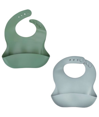 LOT DE 2 BAVOIRS SILICONE 1 VERT CACTUS + 1 GRIS