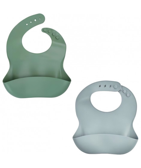 LOT DE 2 BAVOIRS SILICONE 1 VERT CACTUS + 1 GRIS