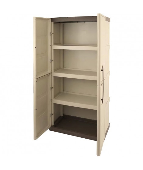 Armoire de rangement haute en résine TOOD - 3 tablettes - Taupe/écru - Charge maximale 60 kg