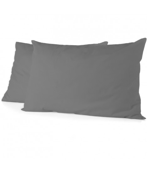 Lot de 2 taies d'oreiller - HOME LINGE PASSION - 50 x 70 cm - Gris anthracite
