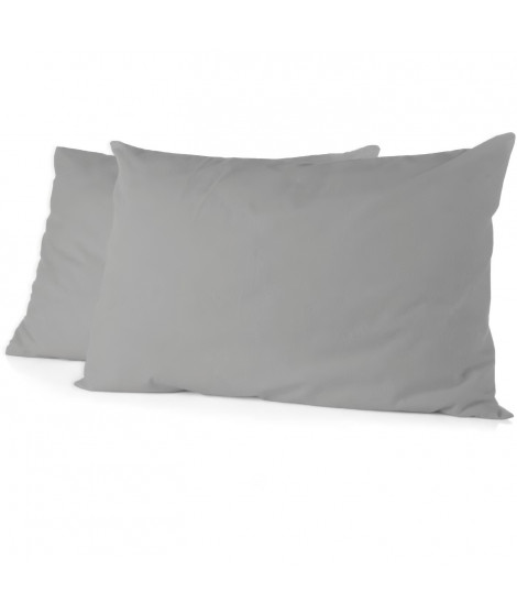 Lot de 2 taies d'oreiller - HOME LINGE PASSION - 50 x 70 cm - Gris clair