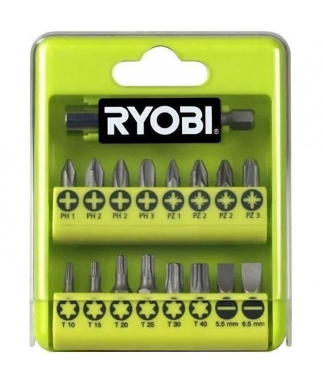 RYOBI - Boîte cristal 17 accessoires de vissage PH / PZ / SL / TX  boîte-présentoir  - RAK17SD