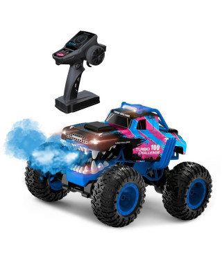 Voiture Télécommandée - TURBO CHALLENGE - Smashroar TC100 - Option Fumée - Bleu - 1/12 - Batterie Rechargeable et Piles incluses