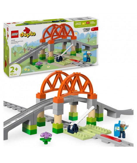 LEGO DUPLO Ma ville 10426 Set d'extension : Les rails et le pont du train - Jouets d'éveil