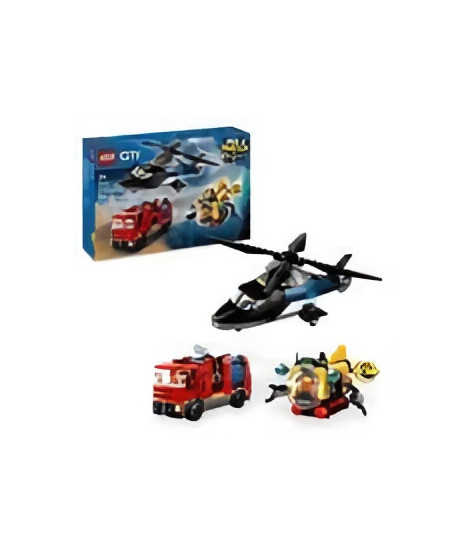 LEGO City 60462 Hélicoptere, camion de pompiers et sous marin modulable - Jouet des 7 ans