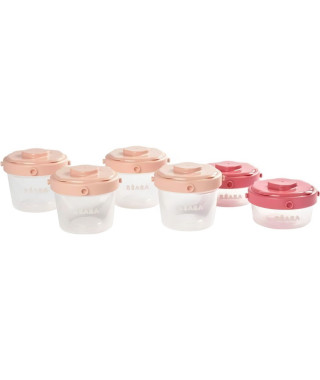 BEABA Lot de 6 portions clip de conservation 1er âge 60 ml/120 ml rose