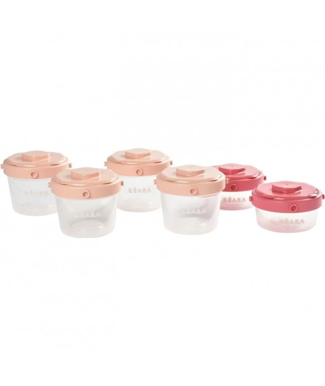 BEABA Lot de 6 portions clip de conservation 1er âge 60 ml/120 ml rose