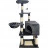 Arbre a chat - 55 x 40 x 138 cm - Gris foncé - 3 plateformes, 1 perchoir, 1 niche, poteaux a griffer