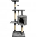Arbre a chat - 40 x 40 x 110 cm - PALOMA - Gris foncé - 3 plateformes, 1 corde, 1 niche , poteaux a griffer