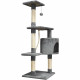 Arbre a chat - 40 x 40 x 110 cm - PALOMA - Gris foncé - 3 plateformes, 1 corde, 1 niche , poteaux a griffer