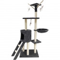 Arbre a chat - 79 x 34 x 138 cm - JIPSY - Gris foncé - 3 plateformes, 1 perchoir, 1 niche, 1 escalier, poteaux a griffer