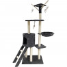 Arbre a chat - 79 x 34 x 138 cm - JIPSY - Gris foncé - 3 plateformes, 1 perchoir, 1 niche, 1 escalier, poteaux a griffer