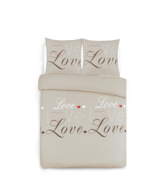 VISION Parure Housse de couette Flanelle Love 100% coton - 240x220 cm - Beige