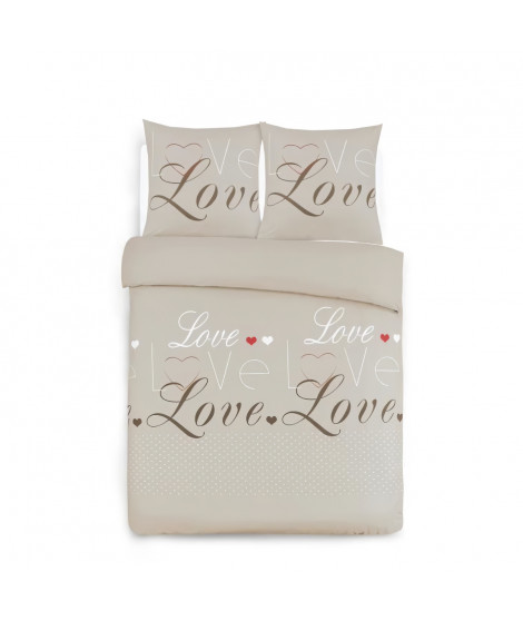 VISION Parure Housse de couette Flanelle Love 100% coton - 240x220 cm - Beige