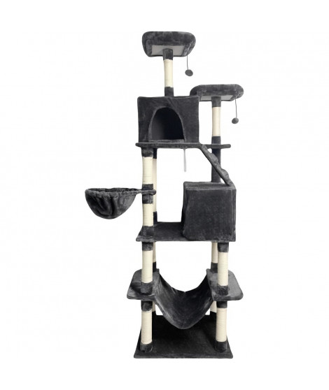 TAYLOR Arbre a chat - 60 x 50 x 206 cm - Gris foncé -  2 plateformes, 1 perchoir, 2 cabanes, 1 hamac