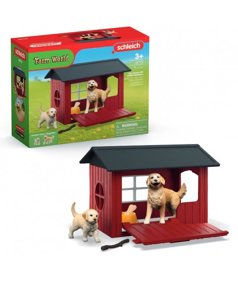 Coffret Niche avec Golden Retriever, SCHLEICH 42722 Farm World, Des 4 ans