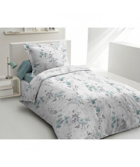 Parure de couette 140x200 cm HOME LINGE PASSION POMPADOUR : Housse de couette + 1 taie d'oreiller - 100% Coton 57 Fils - Vert