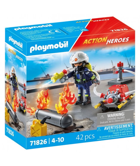 PLAYMOBIL 71826 Pompier pompe a eau & réservoir enflammé