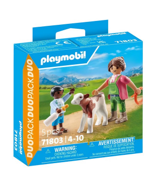 PLAYMOBIL 71803 Fermiere et enfant avec veau