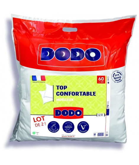 DODO - Lot de 2 Oreillers - Confortable - 60 x 60 cm - 100% Polyester VOLUPT'AIR - Blanc