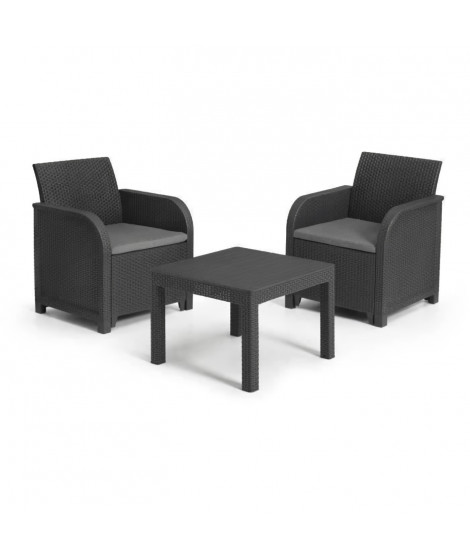 Salon de jardin - résine aspect rotin tressé - Allibert by KETER - 2 personnes - SanRemo - Gris graphite