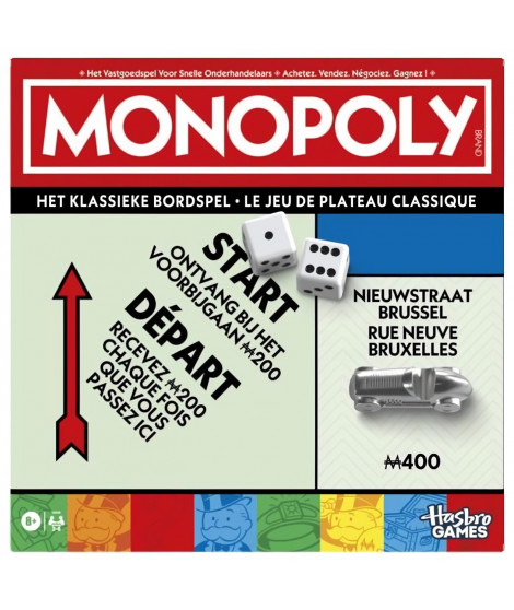 Monopoly classique, jeu de société de plateau, avec boîte de rangement et pions grand format, 2 a 6 joueurs, des 8 ans