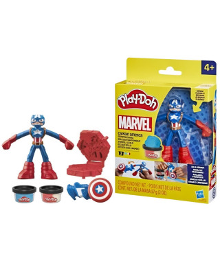 Play-Doh Captain America, coffret Bouclier tamponneur avec figurine flexible, accessoires et pâte a modeler, des 4 ans, Marvel
