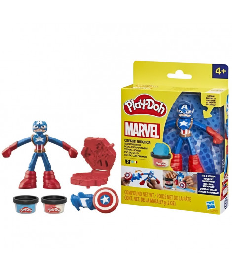 Play-Doh Captain America, coffret Bouclier tamponneur avec figurine flexible, accessoires et pâte a modeler, des 4 ans, Marvel
