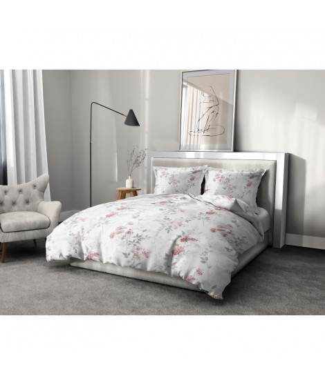 Parure de couette 240x260 cm HOME LINGE PASSION POMPADOUR : Housse de couette + 2 taies d'oreiller - 100% Coton 57 Fils - Bla…