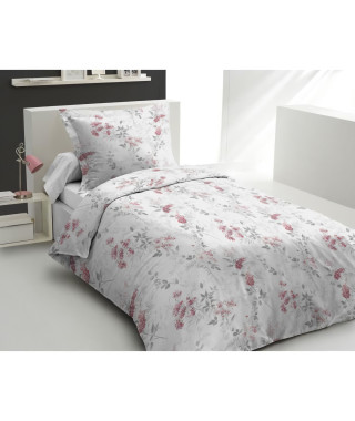 Parure de couette 140x200 cm HOME LINGE PASSION POMPADOUR : Housse de couette + 1 taie d'oreiller - 100% Coton 57 Fils - Blan…