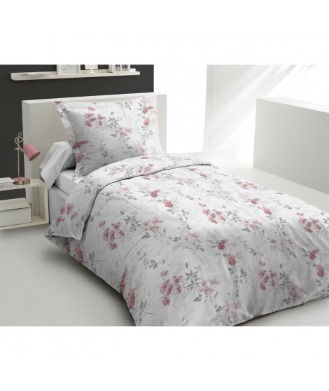 Parure de couette 140x200 cm HOME LINGE PASSION POMPADOUR : Housse de couette + 1 taie d'oreiller - 100% Coton 57 Fils - Blan…