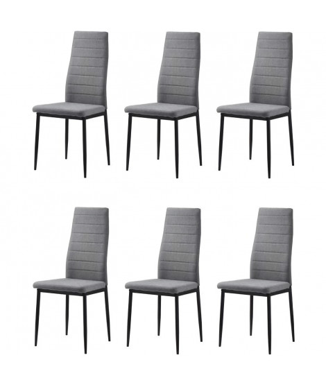 LAUREATE Lot de 6 chaises de salle a manger en métal noir - Tissu gris chiné - Contemporain - L 44 x P 43 cm