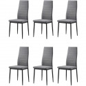 LAUREATE Lot de 6 chaises de salle a manger en métal noir - Tissu gris chiné - Contemporain - L 44 x P 43 cm