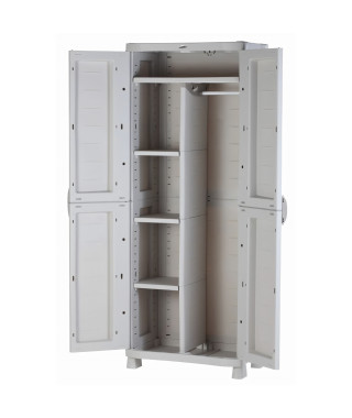 Armoire haute de rangement beige PLASTIKEN - 4 étageres et une penderie - Space SAVER - Intérieur et Extérieur