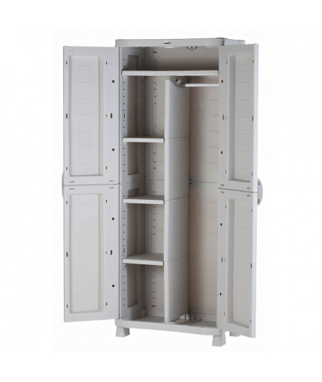 Armoire haute de rangement beige PLASTIKEN - 4 étageres et une penderie - Space SAVER - Intérieur et Extérieur