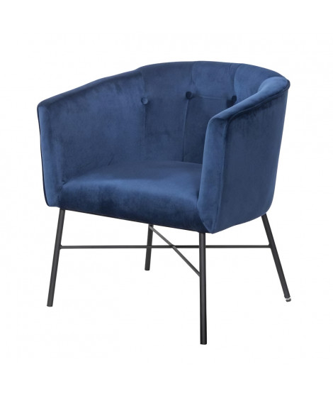 ELIOTT Fauteuil - Pieds en métal - Velours bleu - L 68 x P 59 x H 72 cm