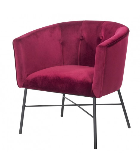 ELIOTT Fauteuil - Pieds en métal - Velours rouge - L 68 x P 59 x H 72 cm