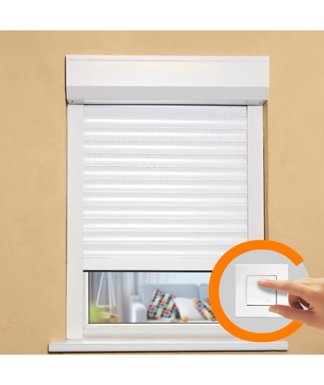 Volet roulant H140 x L100 cm en coffre aluminium PVC recoupable en largeur et hauteur - Manoeuvre électrique filaire - Coloris