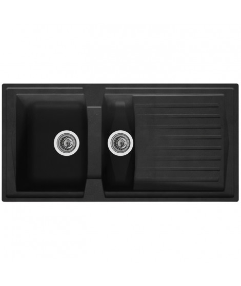 STRADOUR Evier cuisine a encastrer 1,5 bac + 1 égouttoir Arena - Résine - 100 x 50 cm - Noir