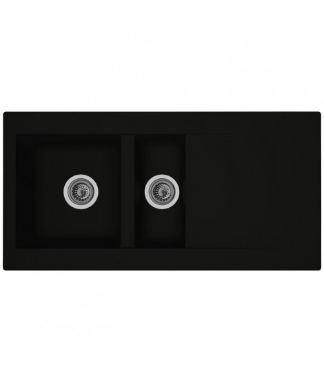 STRADOUR Evier cuisine a encastrer 1,5 bac + 1 égouttoir Einna - Résine - 100 x 50 cm - Noir