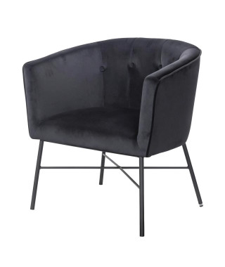 ELIOTT Fauteuil - avec Pieds en métal - Velours noir - L 68 x P 59 x H 72 cm