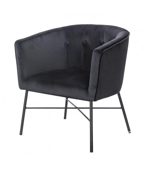ELIOTT Fauteuil - avec Pieds en métal - Velours noir - L 68 x P 59 x H 72 cm