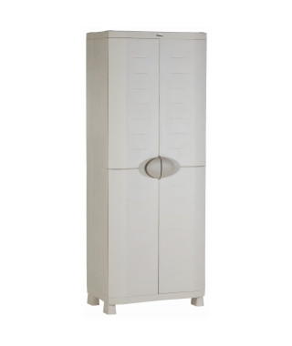 Armoire haute de rangement en résine beige - PLASTIKEN - Space SAVER - 2 portes et 4 étageres