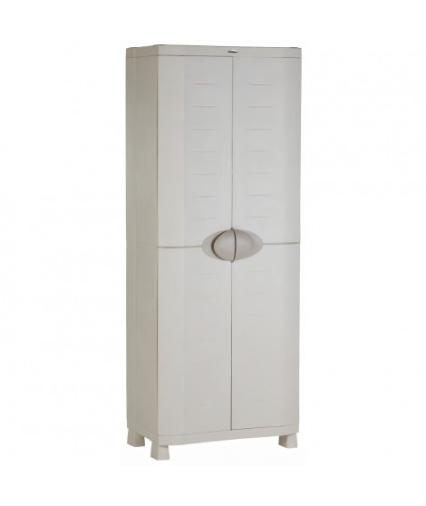 Armoire haute de rangement en résine beige - PLASTIKEN - Space SAVER - 2 portes et 4 étageres
