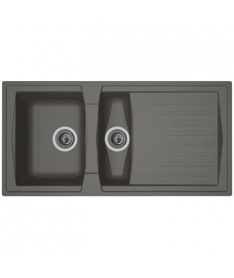 STRADOUR Evier cuisine a encastrer 1,5 bac + 1 égouttoir Arena - Résine - 100 x 50 cm - Gris béton