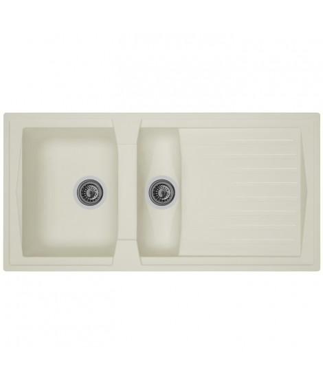 STRADOUR Evier cuisine a encastrer 1,5 bac + 1 égouttoir Arena - Résine - 100 x 50 cm - Blanc