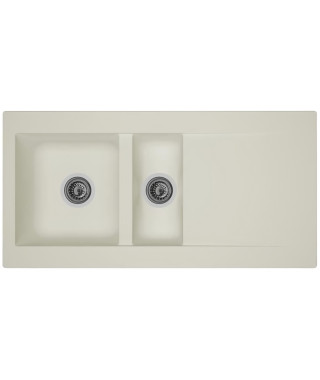 STRADOUR Evier cuisine a encastrer 1,5 bac + 1 égouttoir Einna - Résine - 100 x 50 cm - Blanc