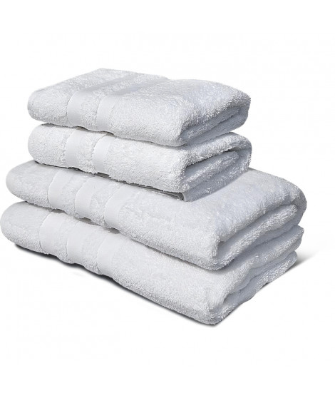 Lot de 4 serviettes - LOVELY HOME - 2 Serviettes 50 x 100 cm + 2 Draps de douche 70 x 140 cm - Blanc
