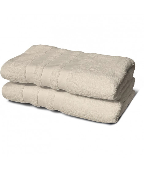 Lot de 2 serviettes - LOVELY HOME - 2 Draps de douche 70 x 140 cm - Beige