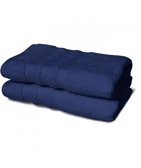 Lot de 2 serviettes - LOVELY HOME - 2 Draps de douche 70 x 140 cm - Bleu marine